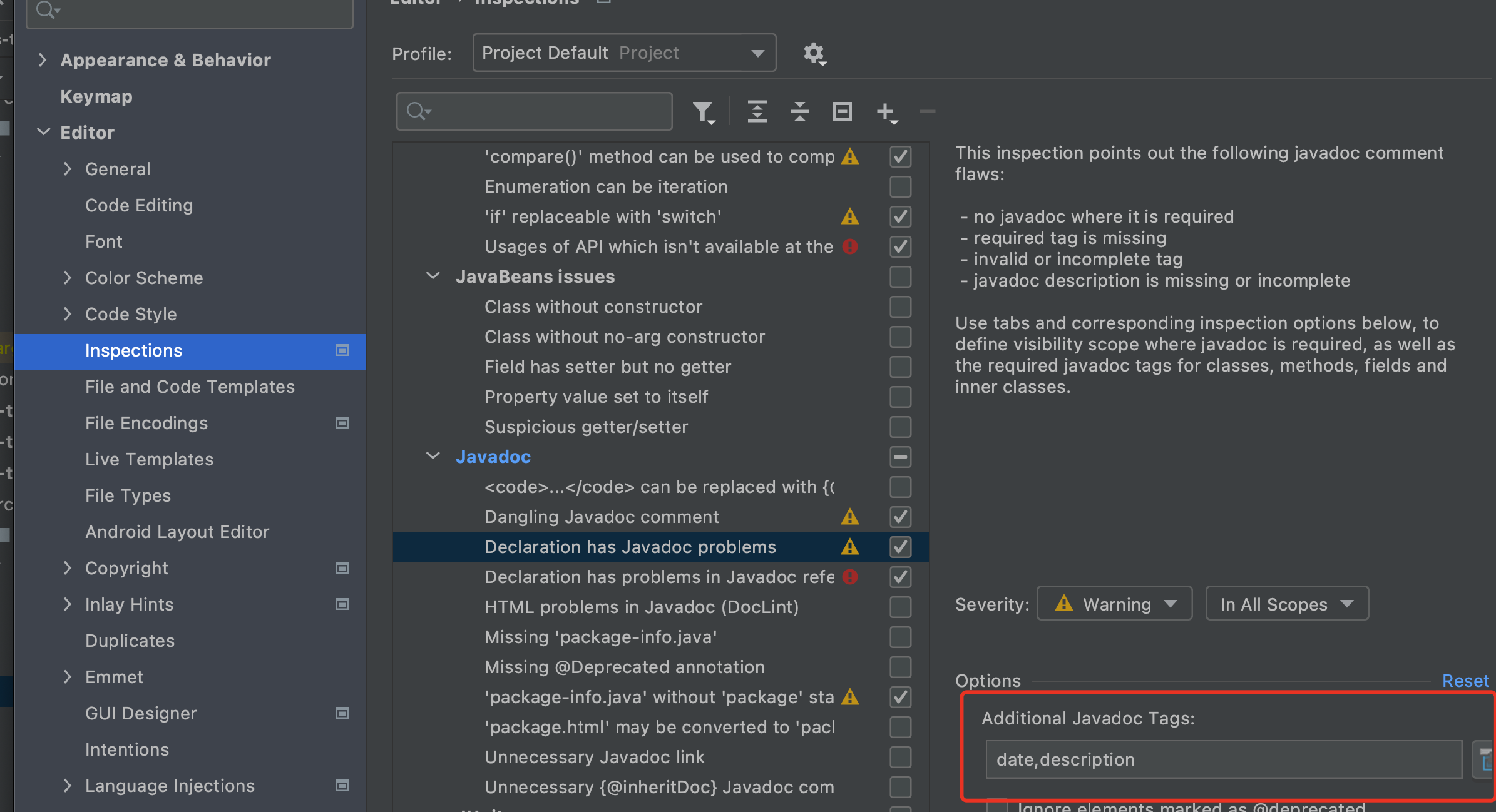 IDEA java Doc提示 Wrong tag_java文件描述 desc wrong tagCSDN博客